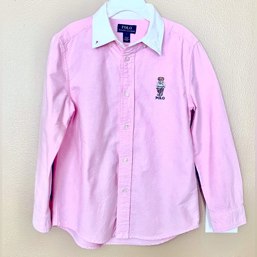 POLO Ralph Lauren Dress Shirt Little Kid 7 years old Button Front Pink / White - Picture 2 of 8